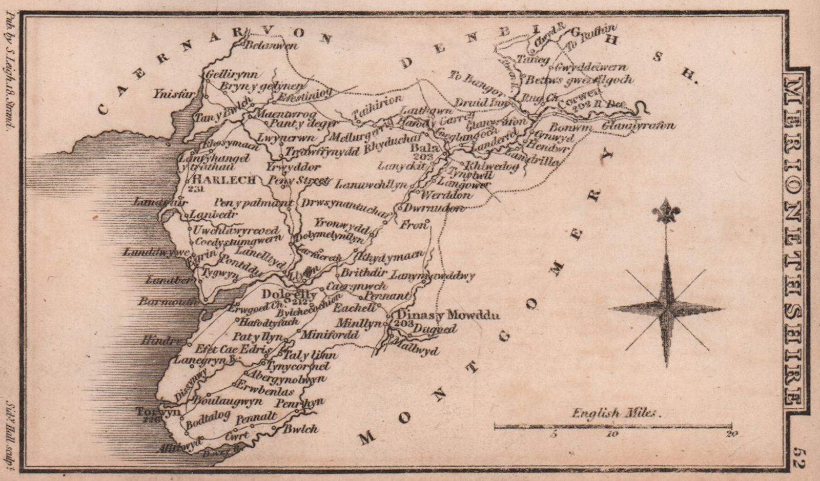 Merionethshire miniature county map by Samuel Leigh / Sidney Hall c1820